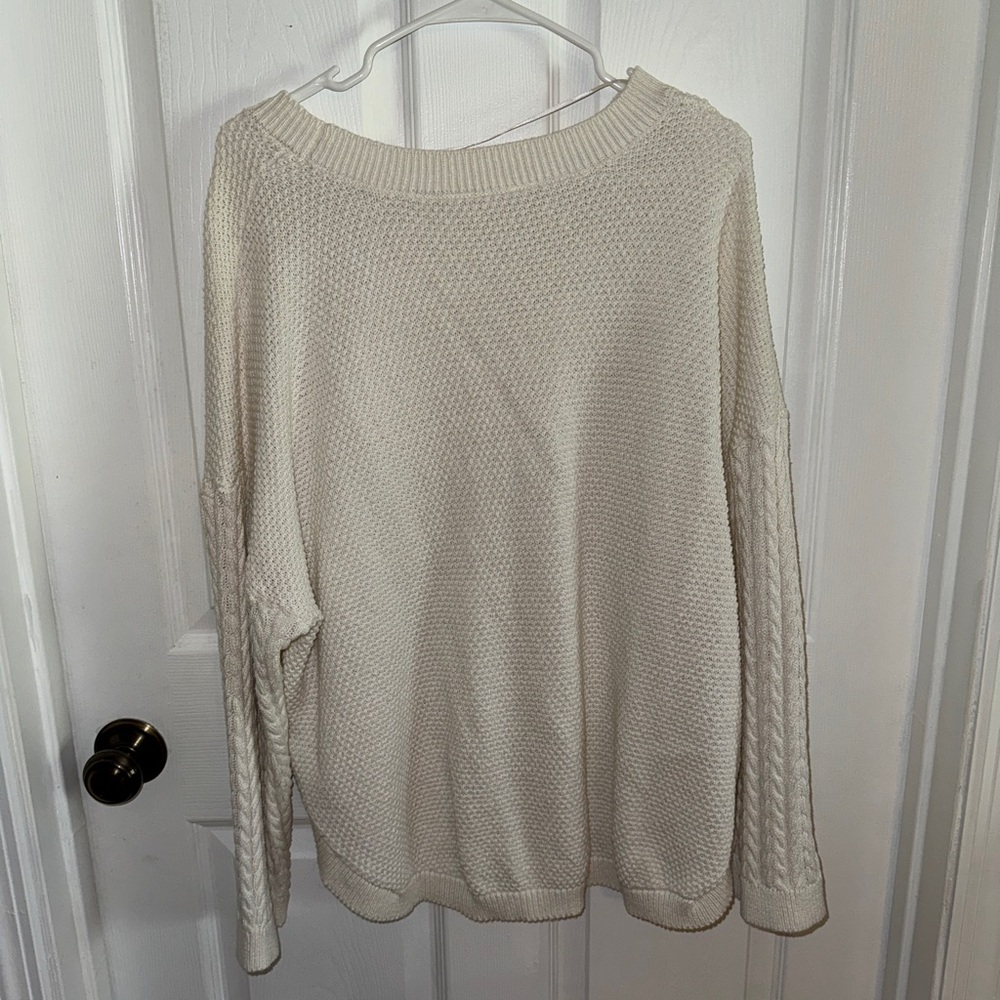 Cream Crew Neck Sweater with Relaxed Fit